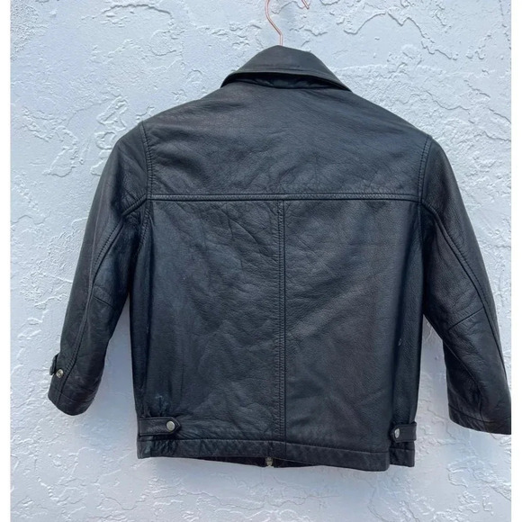 Class Club Kids Long Sleeve Full Zip Leather Motorcycle Jacket Black Sz 6/7 - Picture 2 of 13
